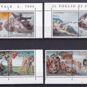 Vaticano 1994 – il restauro della Cappella Sistina. Il trionfo del colore.  Serie 08v. nuovi Mnh (dittici) in quartina angolo di foglio