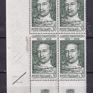 Repubblica italiana 1963 – Centenario Gabriele D’Annunzio – Quartina valori nuovi Mnh angolo di foglio