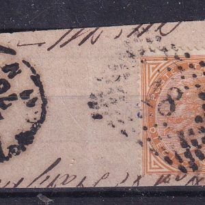 Regno d’Italia 1863 – Effigie Vittorio Emanuele II valore 10 centesimi ocra arancio su frammento