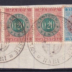 Regno d’Italia – Marche da bollo su frammento Timbro Agenzia Superiore delle Poste Bari