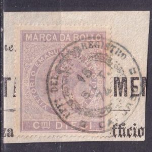 Regno d’Italia 1874 – Marca da bollo 10c. su frammento timbro Ufficio del Registro