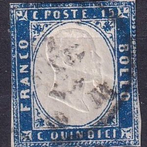 Regno d’Italia 1863 – Effigie Vittorio Emanuele II valore 15 centesimi indaco usato