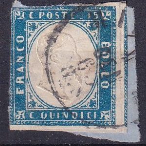 Regno d’Italia 1863 – Effigie Vittorio Emanuele II valore 15 centesimi indaco usato