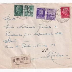 REGNO 1942 – FRAMMENTONE FRONTE BUSTA VIAGGIATA 02 VALORI PROPAGANDA DI GUERRA