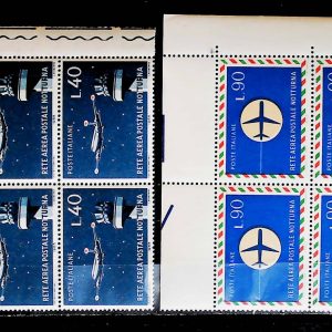 Repubblica italiana 1965 – Rete aereo postale notturna – Quartina valori nuovi Mnh angolo di foglio