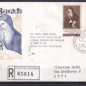 Vaticano 1965 – San Benedetto Patrono d’Europa busta Fdc/first day