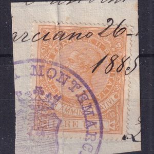 Regno 1885 – Marca atti amministrativi lire tre una su frammento