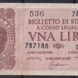 Luogotenenza Biglietto di Stato una Lira circolato b (due pieghe)