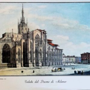Veduta del Duomo di Milano stampa (incisione 1791) colori f.to 30,5×23 ca.