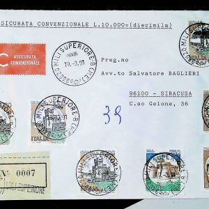 Repubblica italiana 1991 – Busta viaggiata assicurata convenzionale per Siracusa