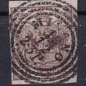 Lombardo Veneto 1850 – Valore 30 cent. bruno usato annullo triplo cerchio 1° scelta