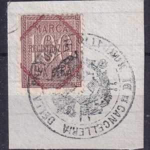 Regno – Marca di registrazione lire una usato su frammento