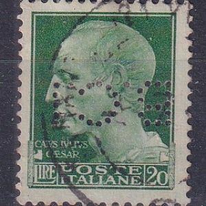 Regno d’Italia 1929 – Valore perforato L. 20 verde giallo usato