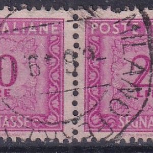 Repubblica Italiana 1947/54 – Segnatasse L. 20 filigrana ruota coppia valori usati