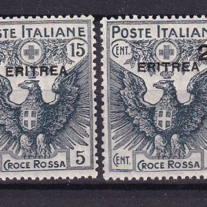 Regno d’Italia 1916 – Eritrea italiana – Croce Rossa francobolli soprastampati serie 04v. nuovi Mnh